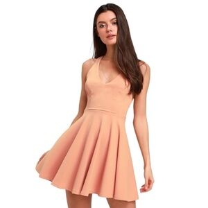 NWT Lulus, ‘Lawson’ Peach Skater Mini Dress, Size M